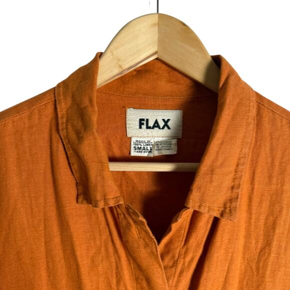 Flax 100% Linen Orange Button Front Shirt Top Size Small - Picture 2 of 12